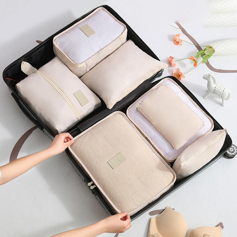 "Unisex packkuber 6-pack, olika storlekar med mesh- och handtagsdesign i färgglad polyester, travel accessories."
