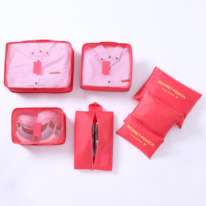 "Unisex packkuber 6-pack, olika storlekar med mesh- och handtagsdesign i färgglad polyester, travel accessories."