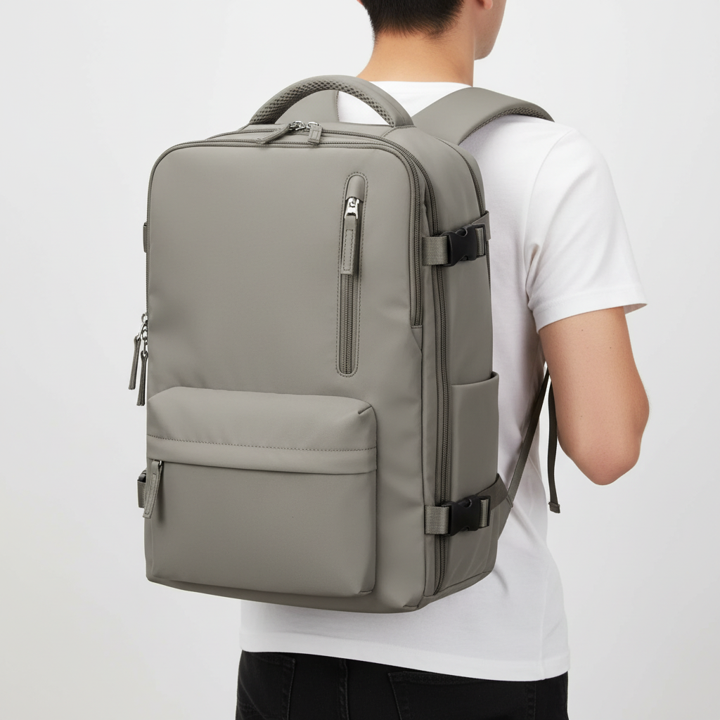 PackMax rullväska med laptopfack, perfekt som reseryggsäck och handbagage med smidiga hjul.