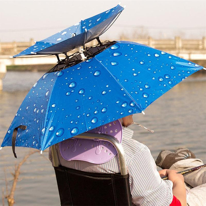 "Unisex paraplyhatt med UV-skydd och värmeavvisning i blått, skyddar huvudet och axlarna under soliga dagar."