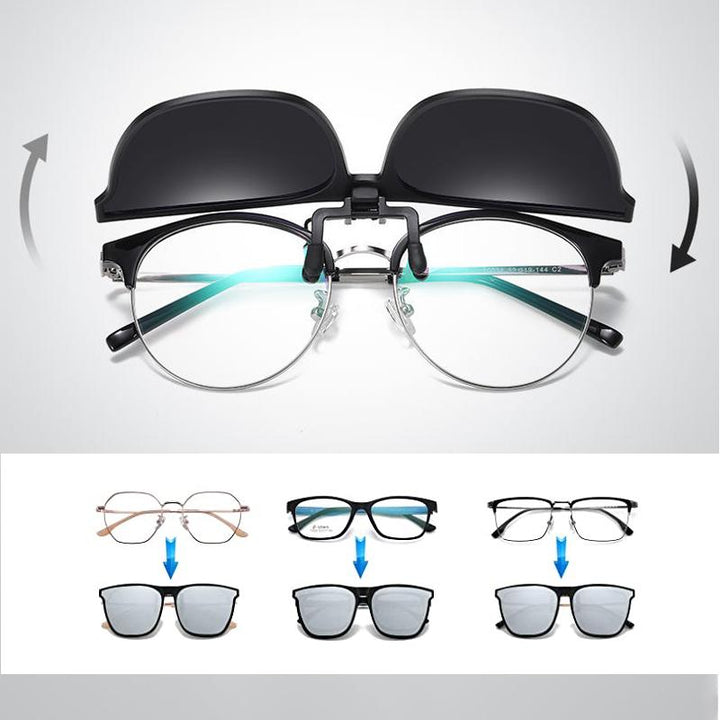 Unisex polariserade clip-on solglasögon med lätt flip-up funktion. Skyddande UV linser för klarhet och komfort.