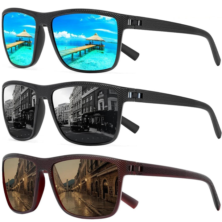 3-pack unisex polariserade solglasögon, idealiska för fiske, bilkörning och semester. UV400-skydd mot solen.