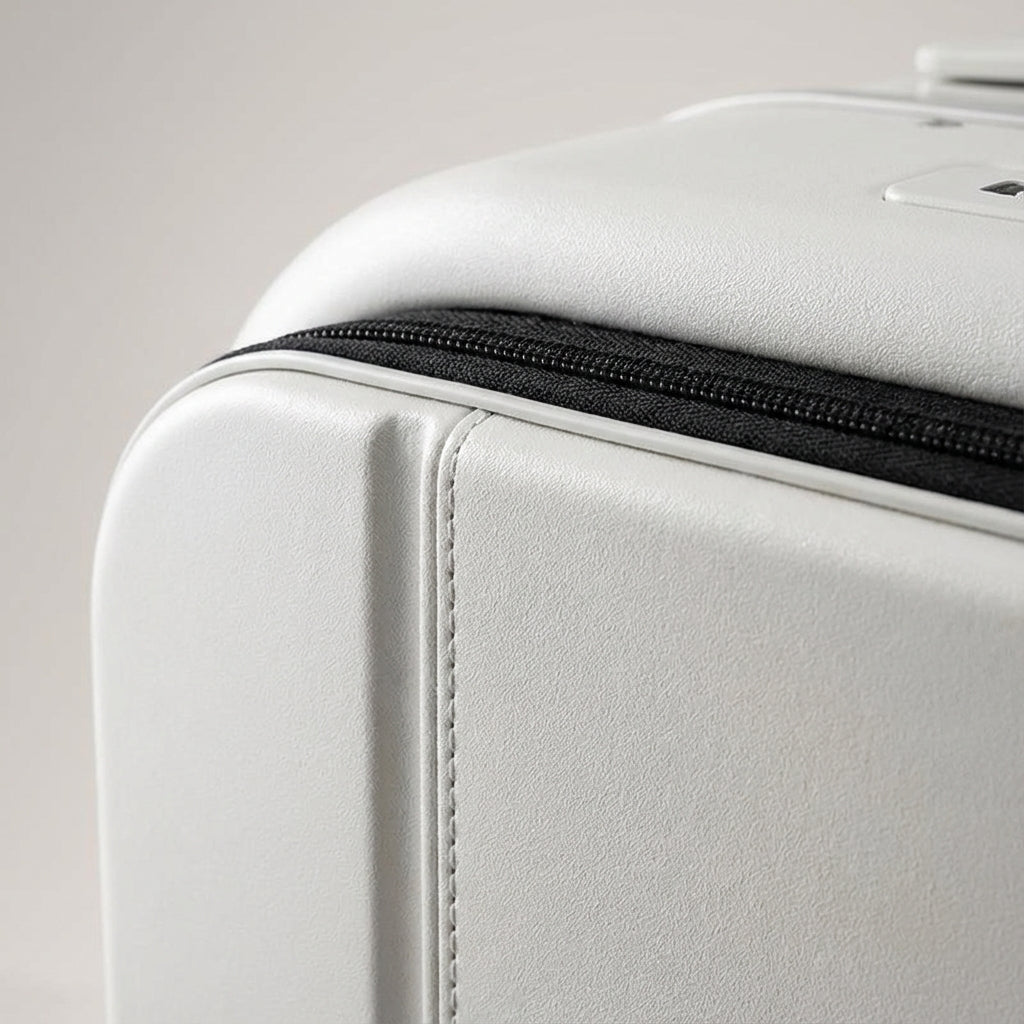 Modern unisex bagage med tysta 360°-hjul och innovativ frontöppning, idealisk för affärsresor.