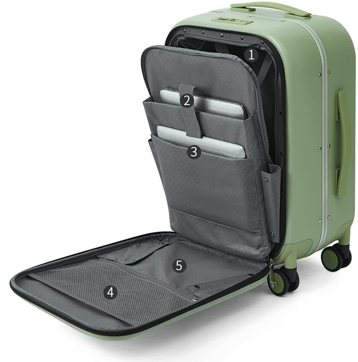 50cm resväska med smart frontöppning, laptopfack och tysta spinnerhjul, organiserad för resor.