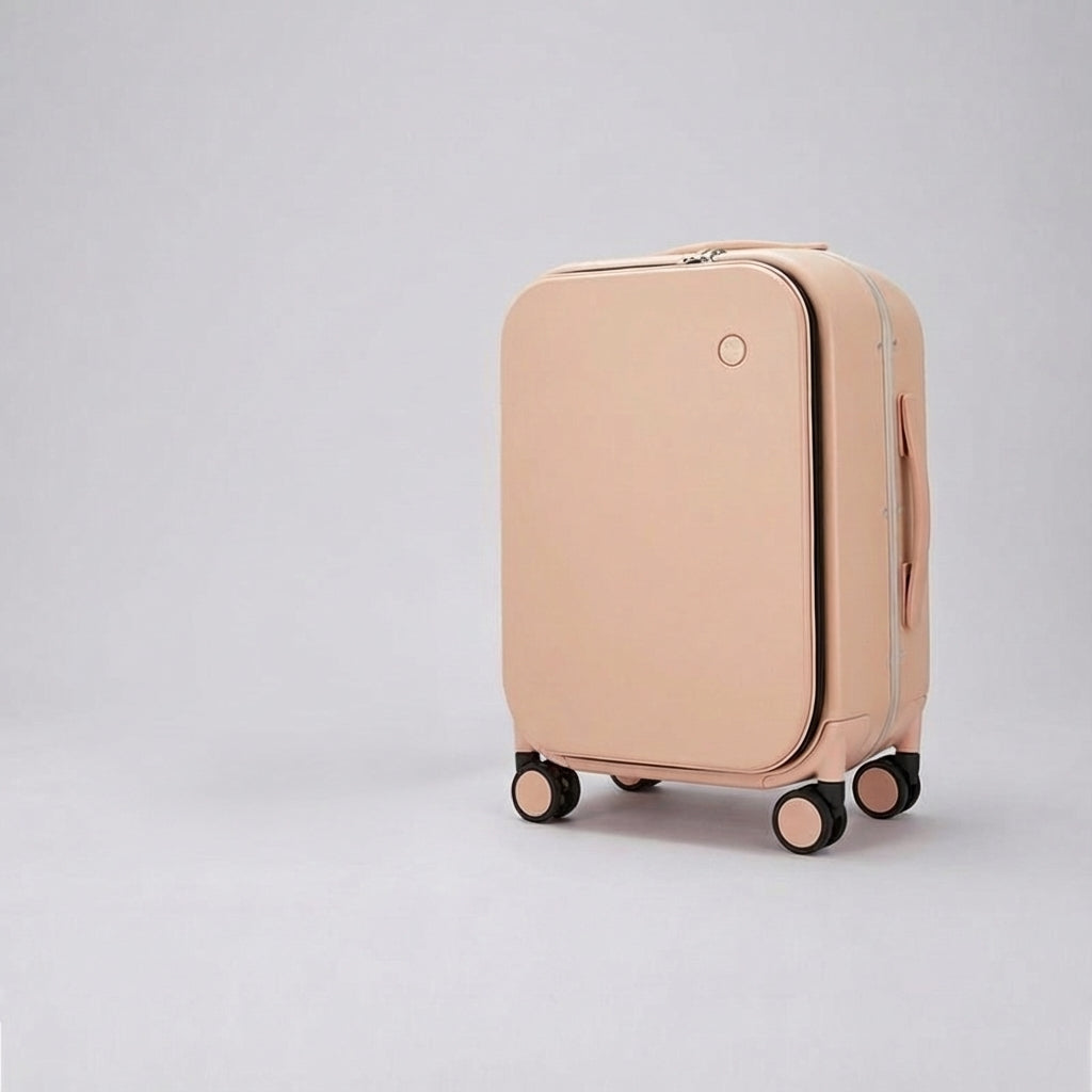 Hållbar resväska med tysta 360°-hjul, smart frontöppning och dedikerat laptopfack för smidiga resor.