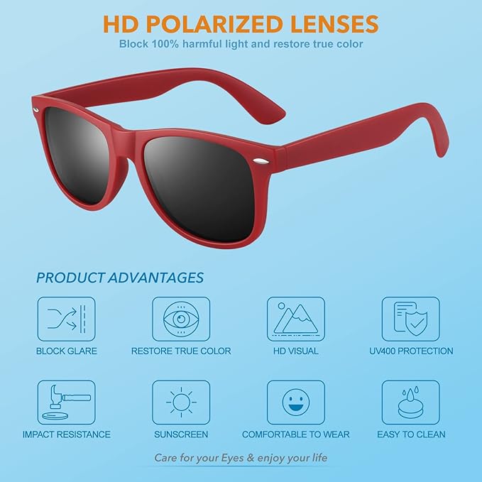 Sommarens unisex solglasögon: polariserade linser i cool 80-tals retrostil. UV400 skydd.
