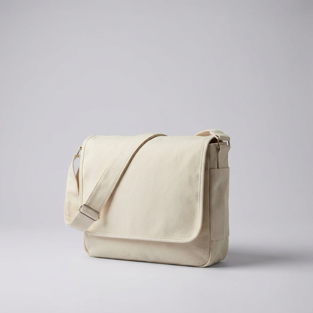 Slitstark unisex canvas axelväska, perfekt som vardags- eller studentväska. Robust design för daglig användning.