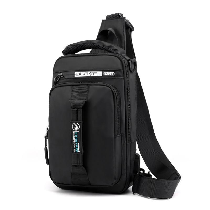 Unisex ryggsäck i oxfordduk med USB-laddningsport och flera fickor, ergonomisk design, vattentät, stilren i svart.