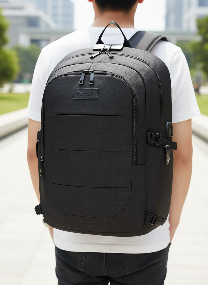 Unisex säkerhetsryggsäck med stöldskydd, USB-laddning och laptopfack. Perfekt för pendling & resor.