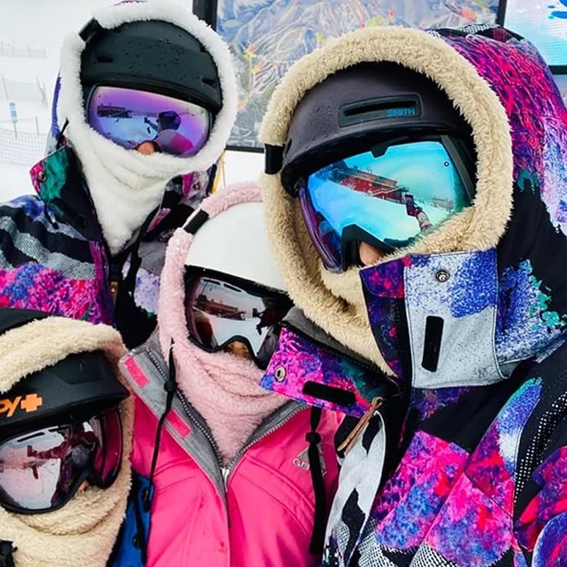"Unisex Sherpa Balaclava i beige fleece, justerbar design, multifunktionell för både män och kvinnor, perfekt för kallt väder