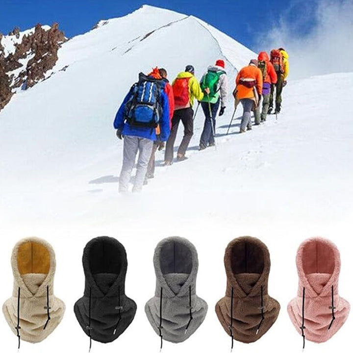 "Unisex Sherpa Balaclava i beige fleece, justerbar design, multifunktionell för både män och kvinnor, perfekt för kallt väder