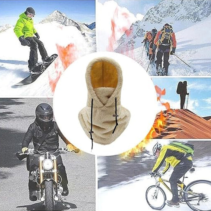 "Unisex Sherpa Balaclava i beige fleece, justerbar design, multifunktionell för både män och kvinnor, perfekt för kallt väder