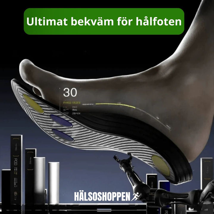 Detaljbild av kolfiberinlägg för sportskor, designat för komfort och atletisk prestanda.