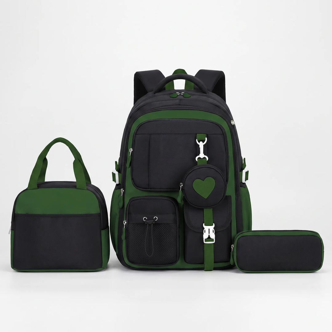 Ergonomisk unisex ryggsäck med geometriskt mönster, bekväm för studenter hela dagen.