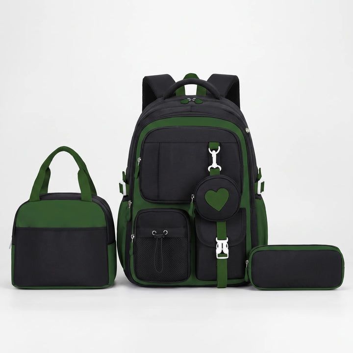 Ergonomisk unisex ryggsäck med geometriskt mönster, bekväm för studenter hela dagen.