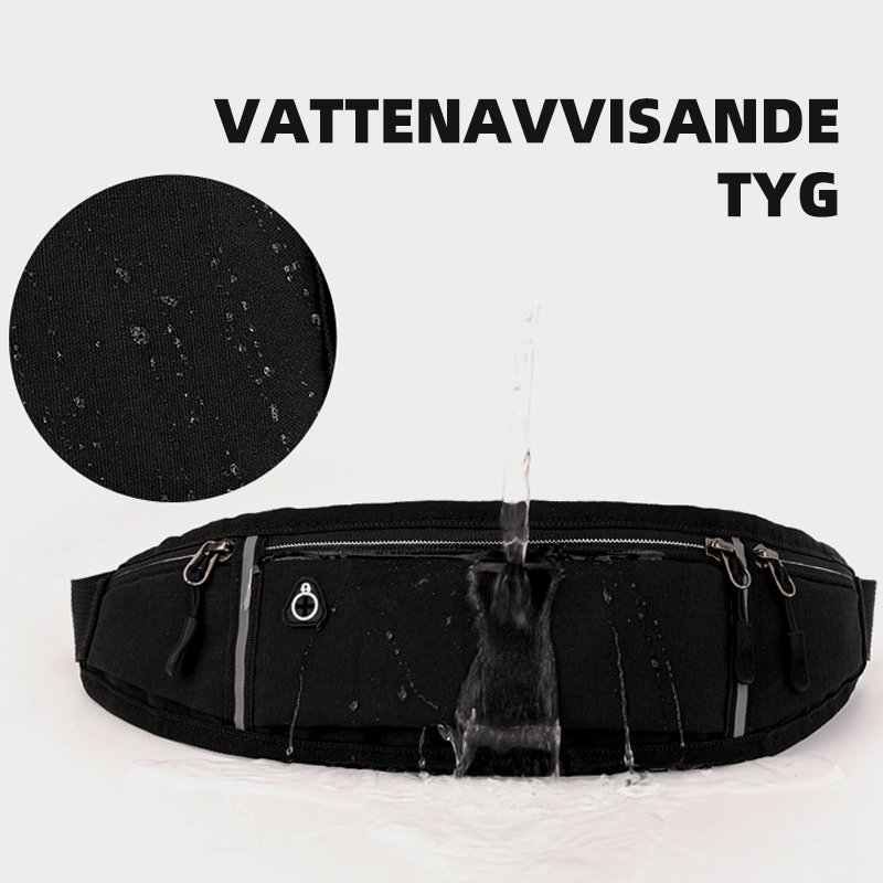 Unisex sportig midjeväska i rosaröd färg, vattenavvisande med reflexer, har flera fickor och hörlurshål, perfekt för träning.