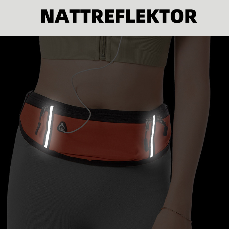 Unisex sportig midjeväska i sjöblå färg, vattenavvisande med reflexer, har flera fickor och hörlurshål, perfekt för träning.