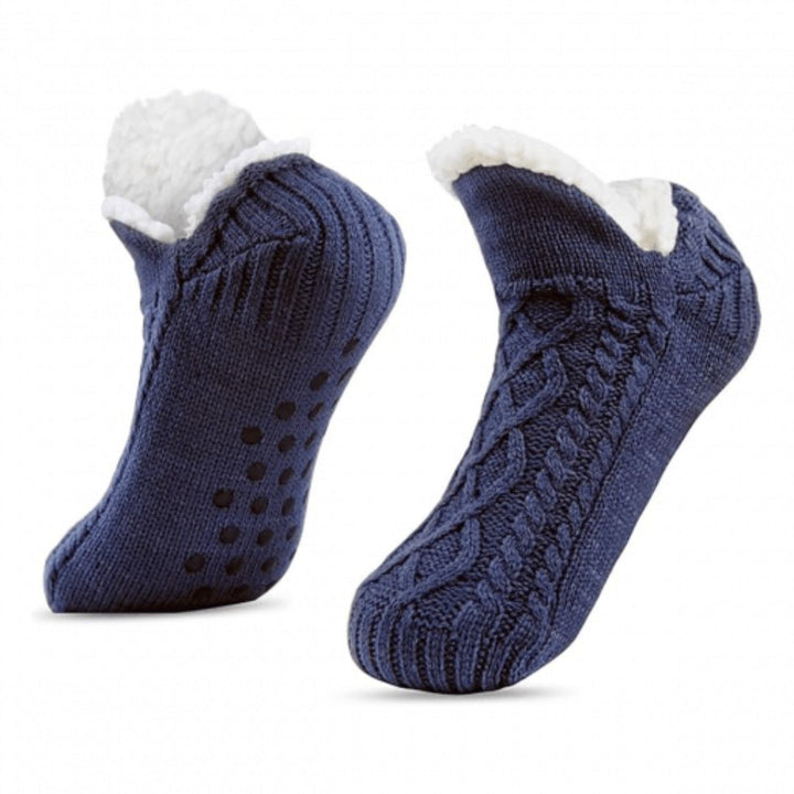Varma fleecestrumpor med halkskydd, designade som bekväma toffelsockor för inomhusbruk och mysiga fötter.