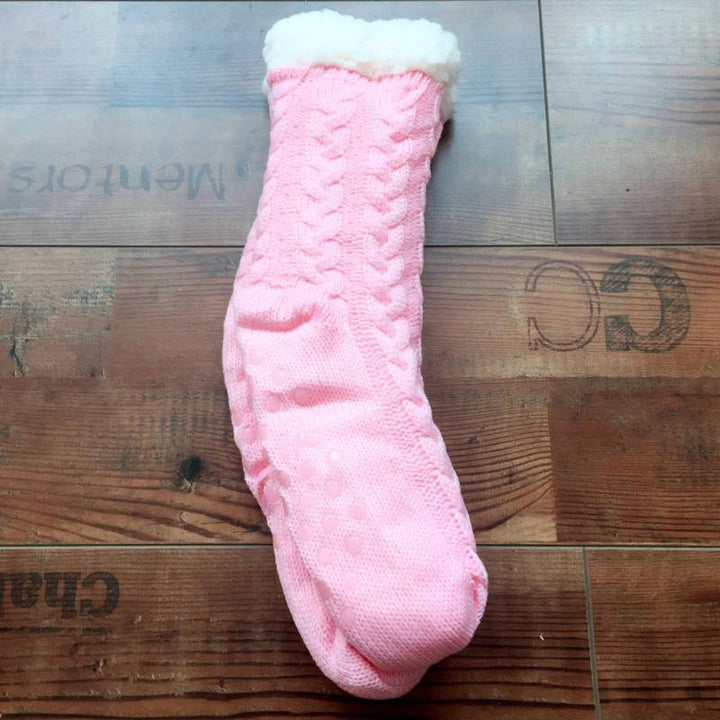Unisex toffelstrumpor, hala komfri sula, mjuk design, varma, mysiga, stickat mönster, fleecefoder, långa promenader.
