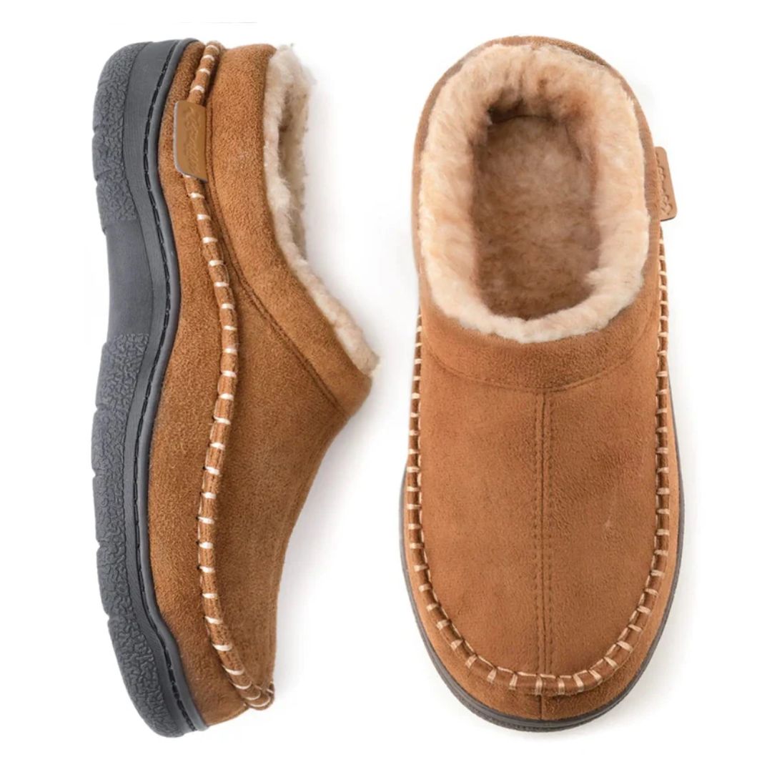 Varma unisex tofflor med halkfri sula, perfekta hemmaskor för vintern.