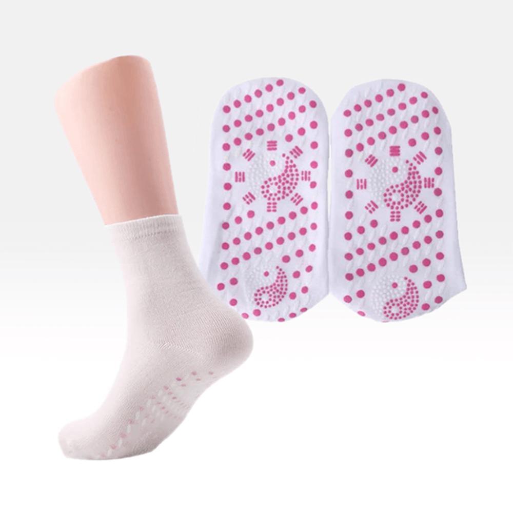 "Unisex tourmaline terapistrumpor i mjuk polyester, vit färg, främjar fjätvalvsstöd, motverkar fotsmärta och trötthet."