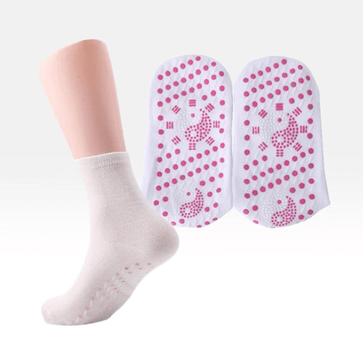"Unisex tourmaline terapistrumpor i mjuk polyester, vit färg, främjar fjätvalvsstöd, motverkar fotsmärta och trötthet."