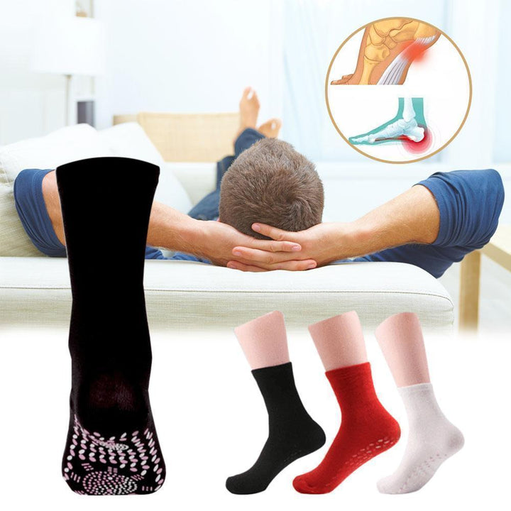 "Unisex tourmaline terapistrumpor i mjuk polyester, vit färg, främjar fjätvalvsstöd, motverkar fotsmärta och trötthet."