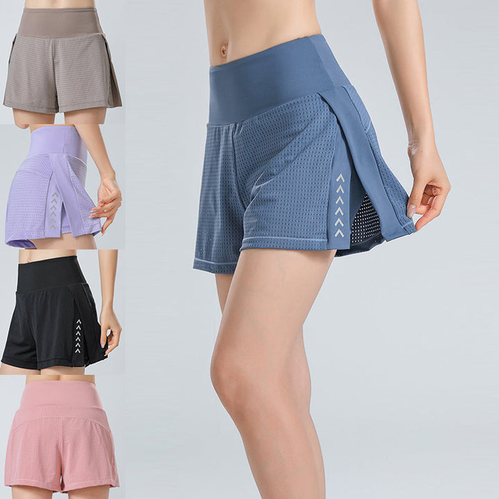 Unisex andningsbara tvålagers träningsshorts med sidoficka, nätöverdrag för rörelsefrihet och hög elastisk midja.