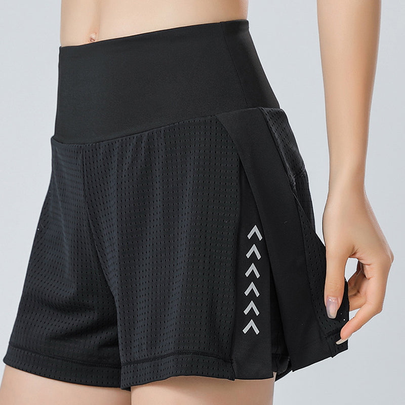 Unisex andningsbara tvålagers träningsshorts med sidoficka, nätöverdrag för rörelsefrihet och hög elastisk midja.