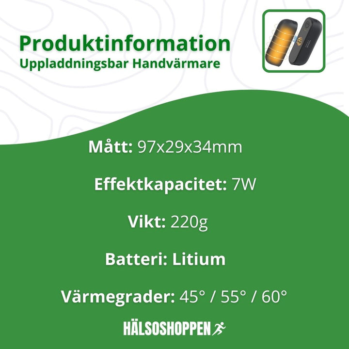 Effektiv uppladdningsbar handvärmare med kraftfullt batteri, håller händerna varma i vinter. Perfekt mot kyla.