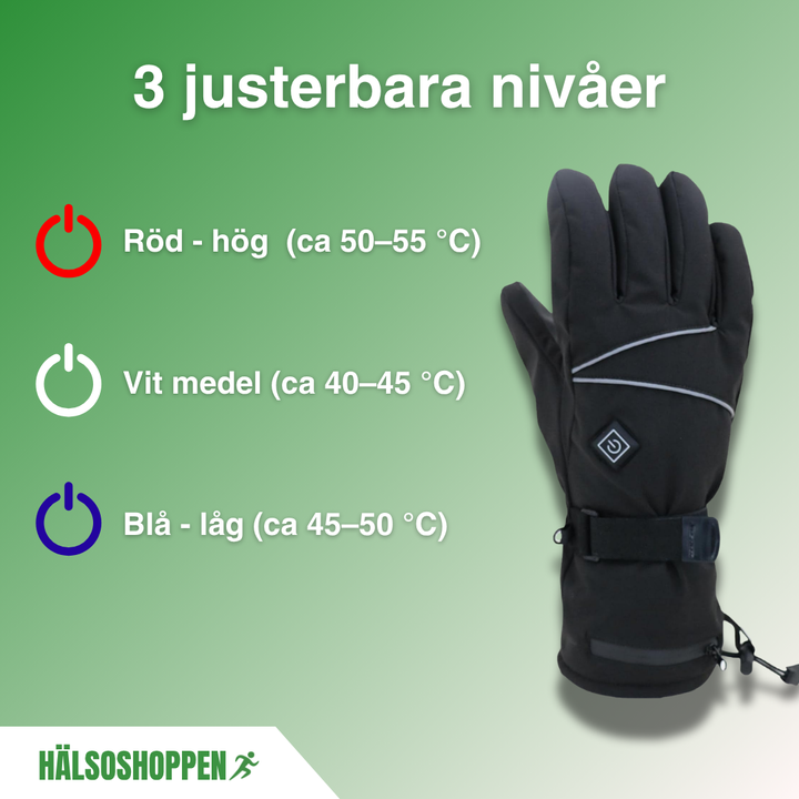 Bekväma unisex värmehandskar med justerbar värme, idealiska mot kyla och för att hålla händerna varma.