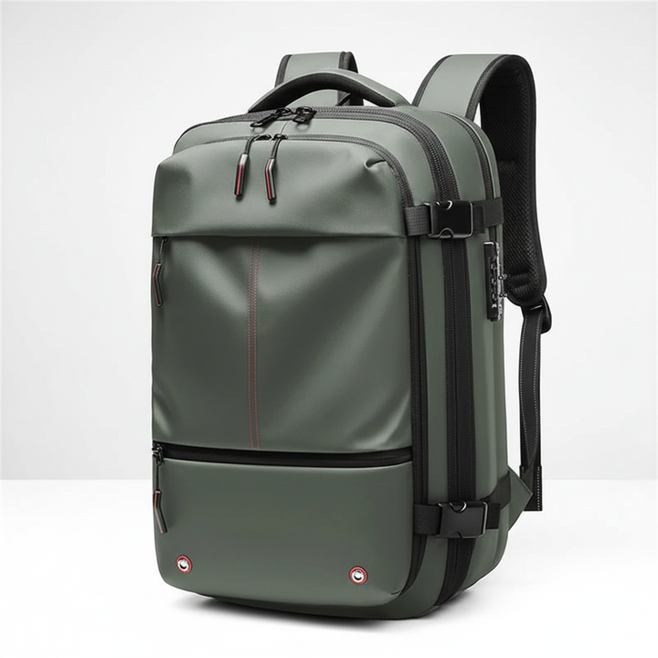 Stilren vattentät laptopryggsäck, unisex design, med justerbara kompressionsremmar.