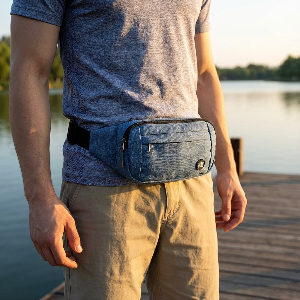 Unisex vattentät midjeväska, slim design för löpning & friluftsliv. Perfekt för aktiv livsstil.