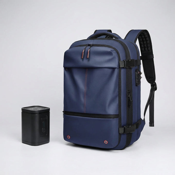 Hållbar TravelCompress ryggsäck med laptopfack, perfekt för pendling och vattentät.