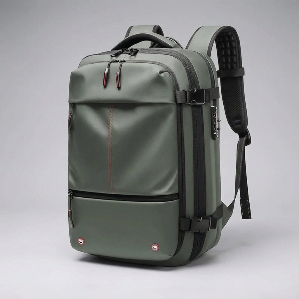 Unisex TravelCompress reseryggsäck i svart, med justerbar kompression för optimerad packning.