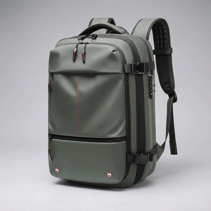Unisex TravelCompress reseryggsäck i svart, med justerbar kompression för optimerad packning.