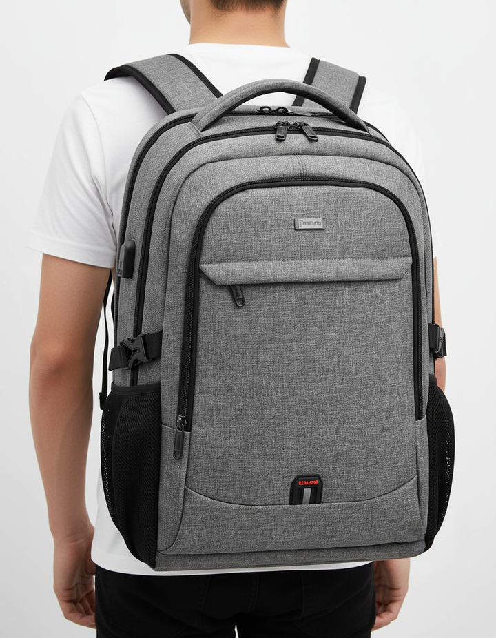 Säkerhetsfack, vattentätt skydd för laptop och USB-laddningsport i denna unisex pendlarryggsäck.