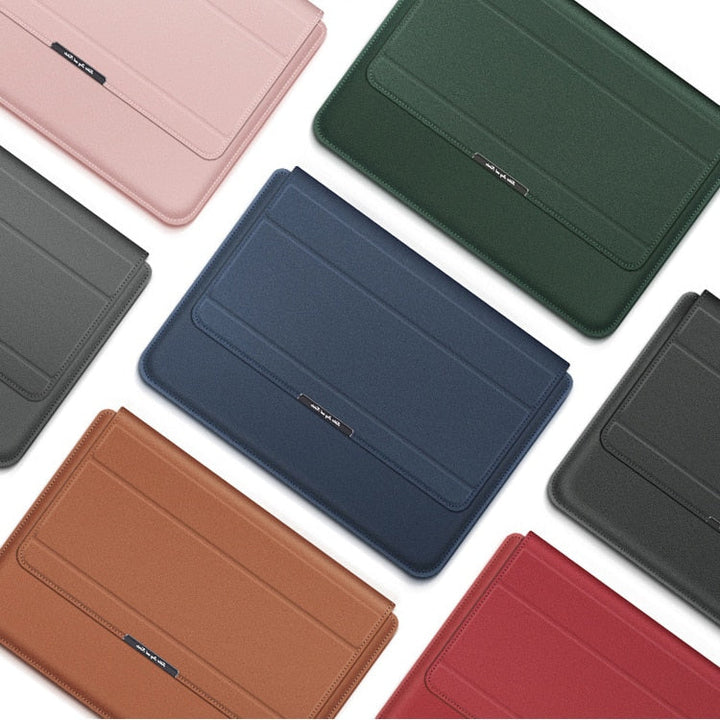 Unisex vattentätt laptopfodral med stötskydd och integrerat stativ. Perfekt för säker transport.