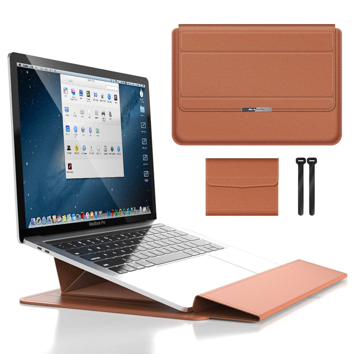 Vattentätt och stötsäkert datorskydd för laptop. Multifunktionell design med integrerat stativ.