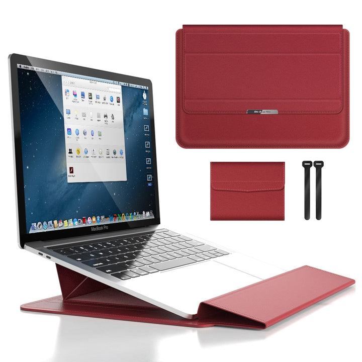 Tekniktillbehör: laptopfodral med ställfunktion och handledsstöd. Vattentät, stötsäker, ergonomisk.