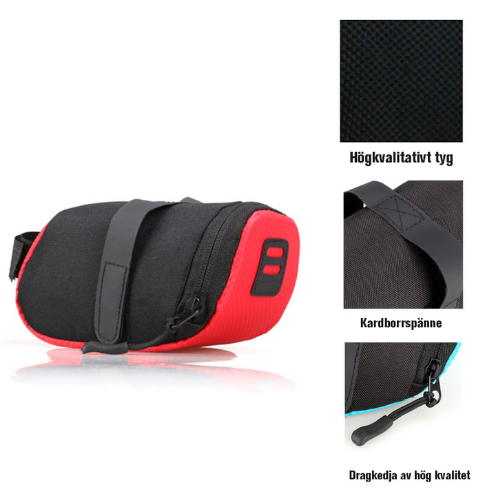 Unisex vattentät cykelväska i svart med dragkedjeficka, idealisk för mobil och nycklar, cykeltillbehör, mått 15x7x7 cm.