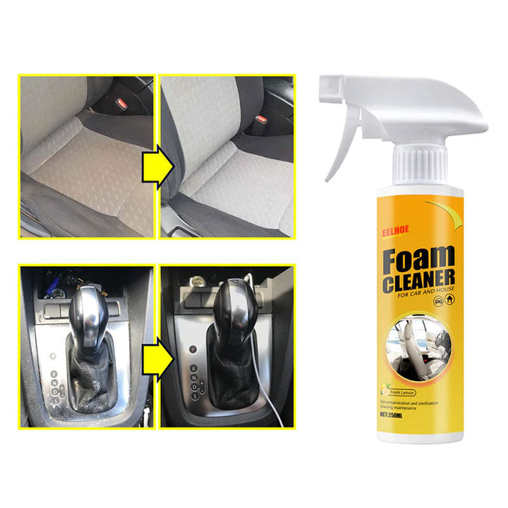 "Universal skumrengöringsspray för bilar, effektiv och snabb, rengör invändiga ytor med skumteknik, UV-skydd ingår."