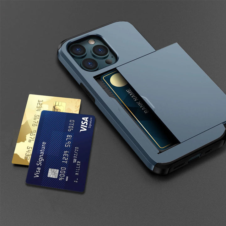 "Universal telefonfodral med plånbok, stilren design, stötskydd. Passar flera iPhone-modeller, flera färgval tillgängliga."