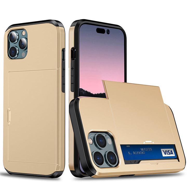 "Universal telefonfodral med plånbok, stilren design, stötskydd. Passar flera iPhone-modeller, flera färgval tillgängliga."