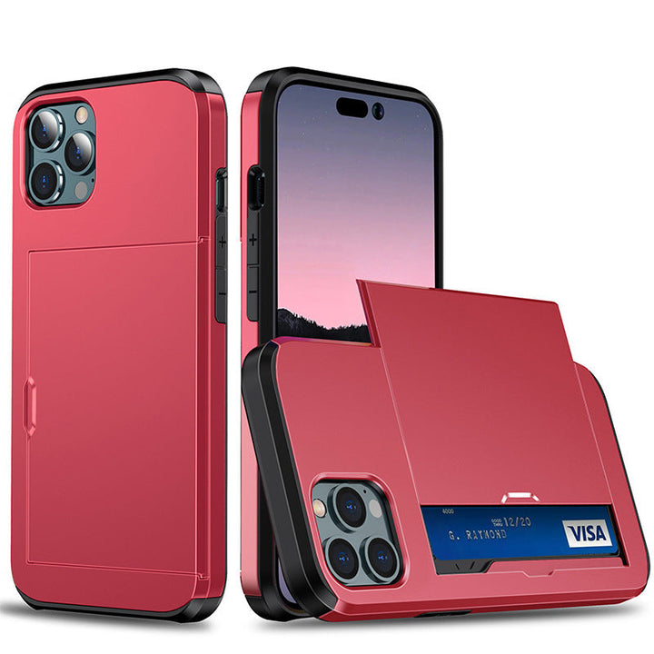 "Universal telefonfodral med plånbok, stilren design, stötskydd. Passar flera iPhone-modeller, flera färgval tillgängliga."