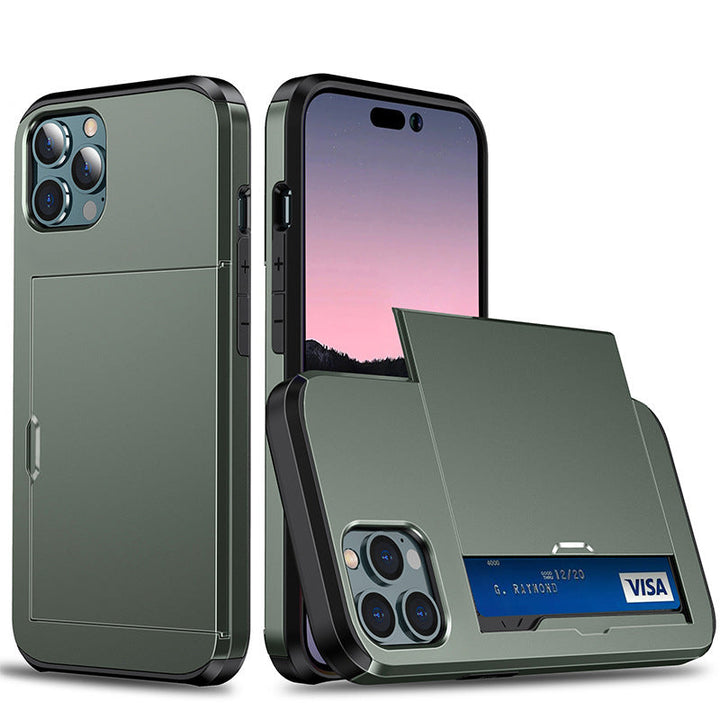 "Universal telefonfodral med plånbok, stilren design, stötskydd. Passar flera iPhone-modeller, flera färgval tillgängliga."