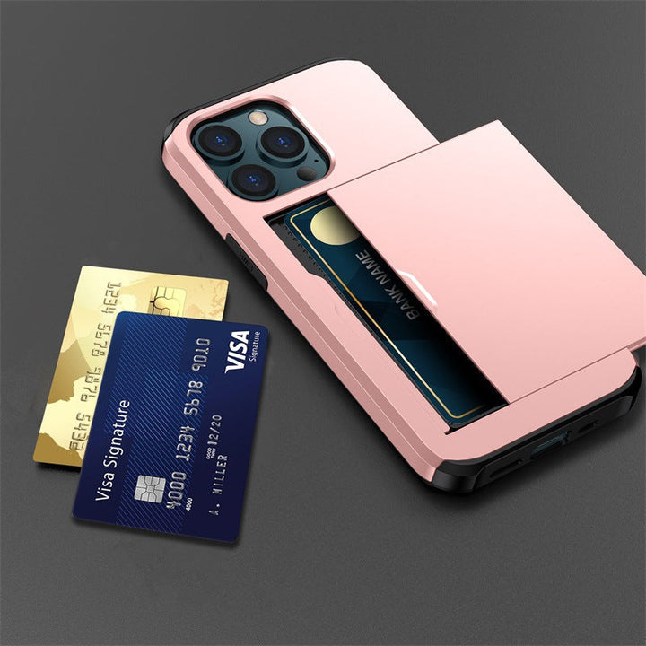 "Universal telefonfodral med plånbok, stilren design, stötskydd. Passar flera iPhone-modeller, flera färgval tillgängliga."