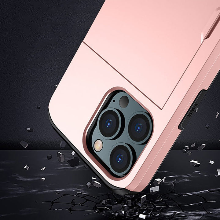 "Universal telefonfodral med plånbok, stilren design, stötskydd. Passar flera iPhone-modeller, flera färgval tillgängliga."