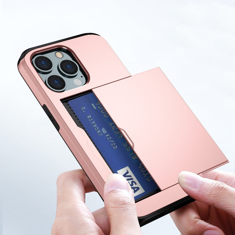 "Universal telefonfodral med plånbok, stilren design, stötskydd. Passar flera iPhone-modeller, flera färgval tillgängliga."