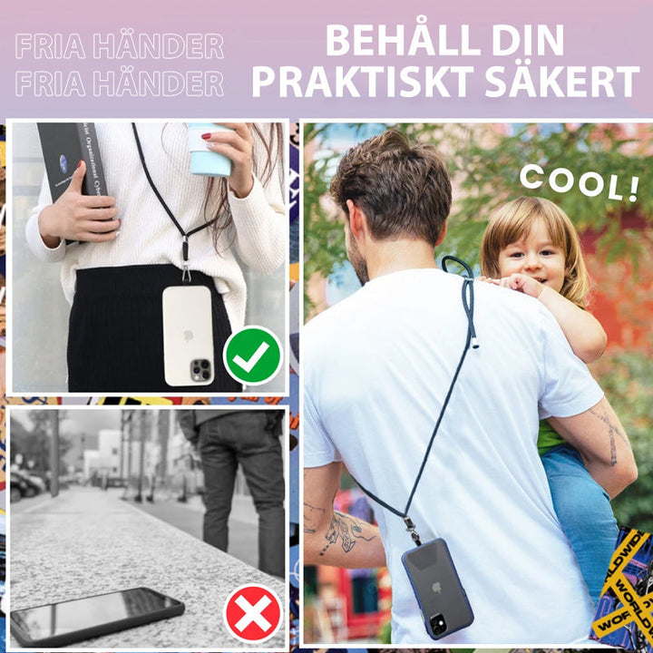 Universellt löstagbart mobilband i nylon och metall, justerbar, hållbar, ger säkerhet och bekvämlighet.